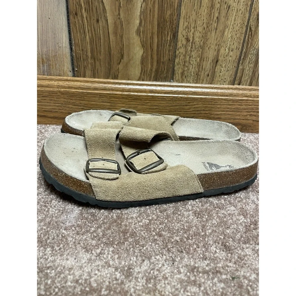 FOXRIDGE Women's Cork Slide Sandals Tan Leather Buckles 7 M